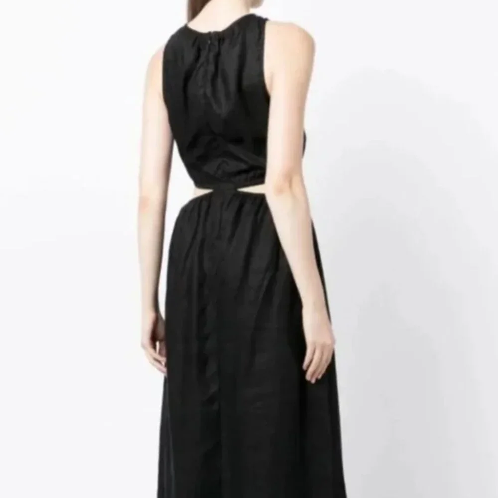 NWOT Faithfull The Brand Zeta Linen A Line Cut-out Midi Dress in Black S $329 - Picture 5 of 12